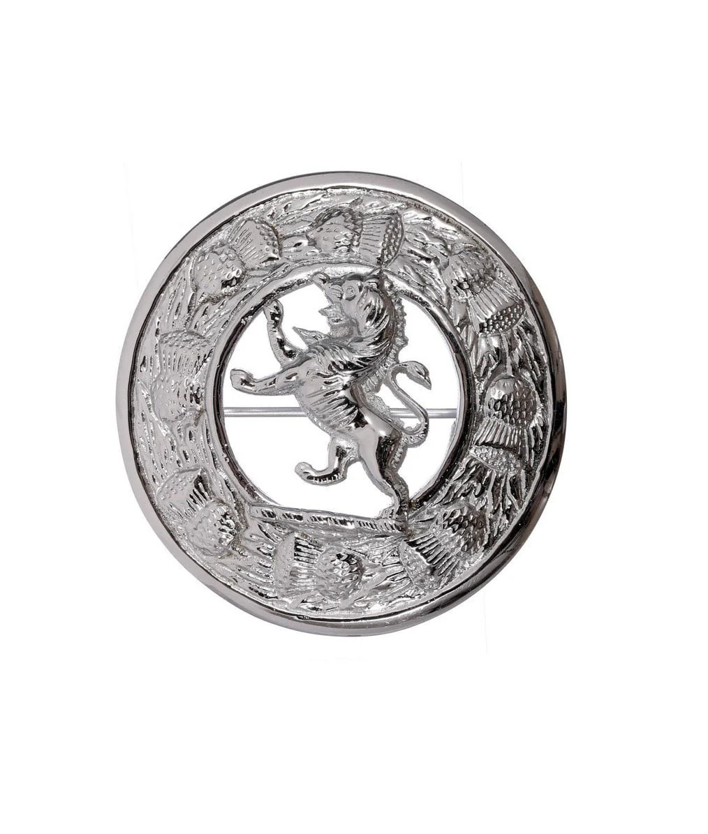Chrome Finish Thistle Plaid Brooch with Emblem - 4 Designs - Image 3