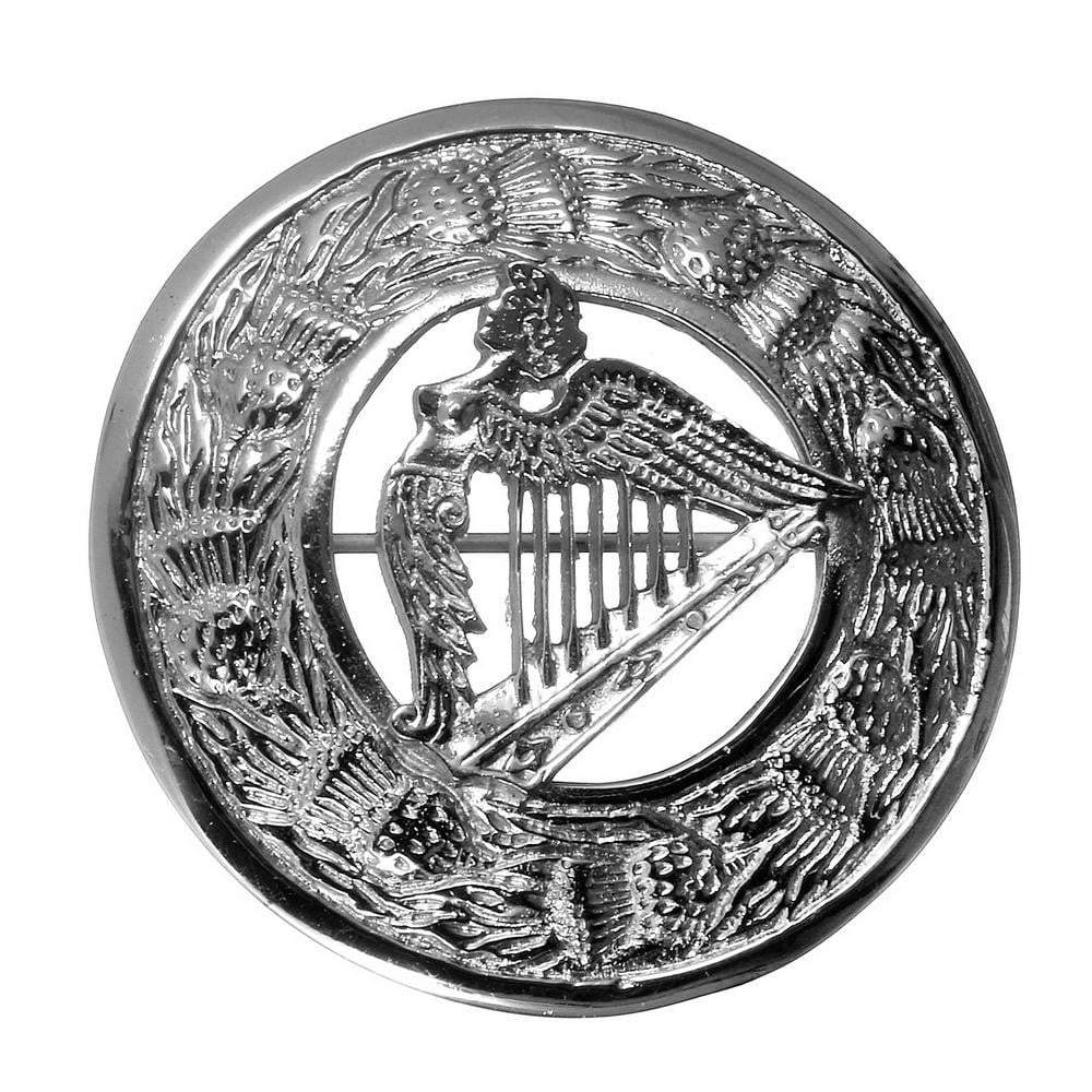 Chrome Finish Thistle Plaid Brooch with Emblem - 4 Designs - Image 4