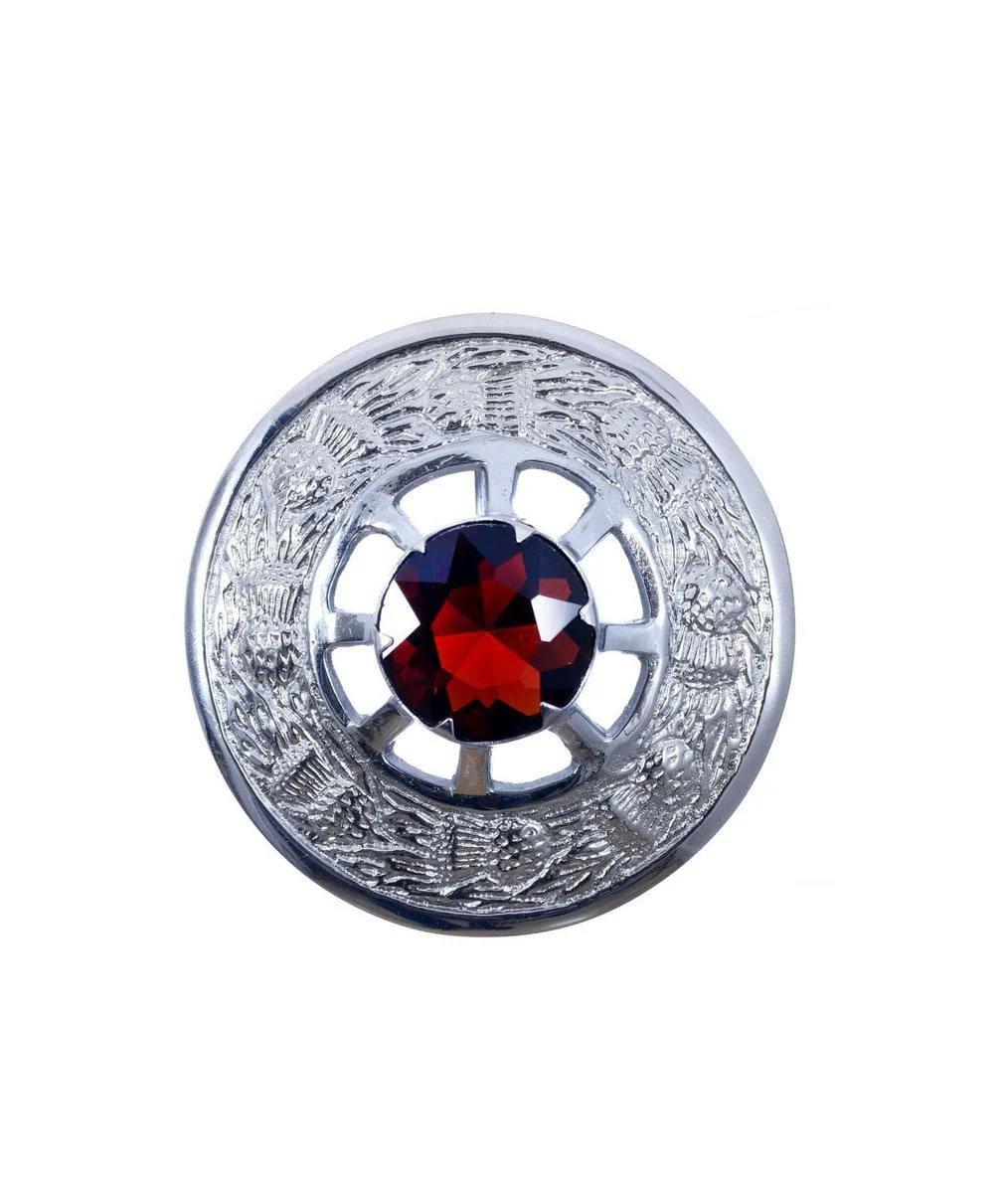 Chrome Finish Thistle Plaid Brooch with Stone - 4 Colours - Image 4