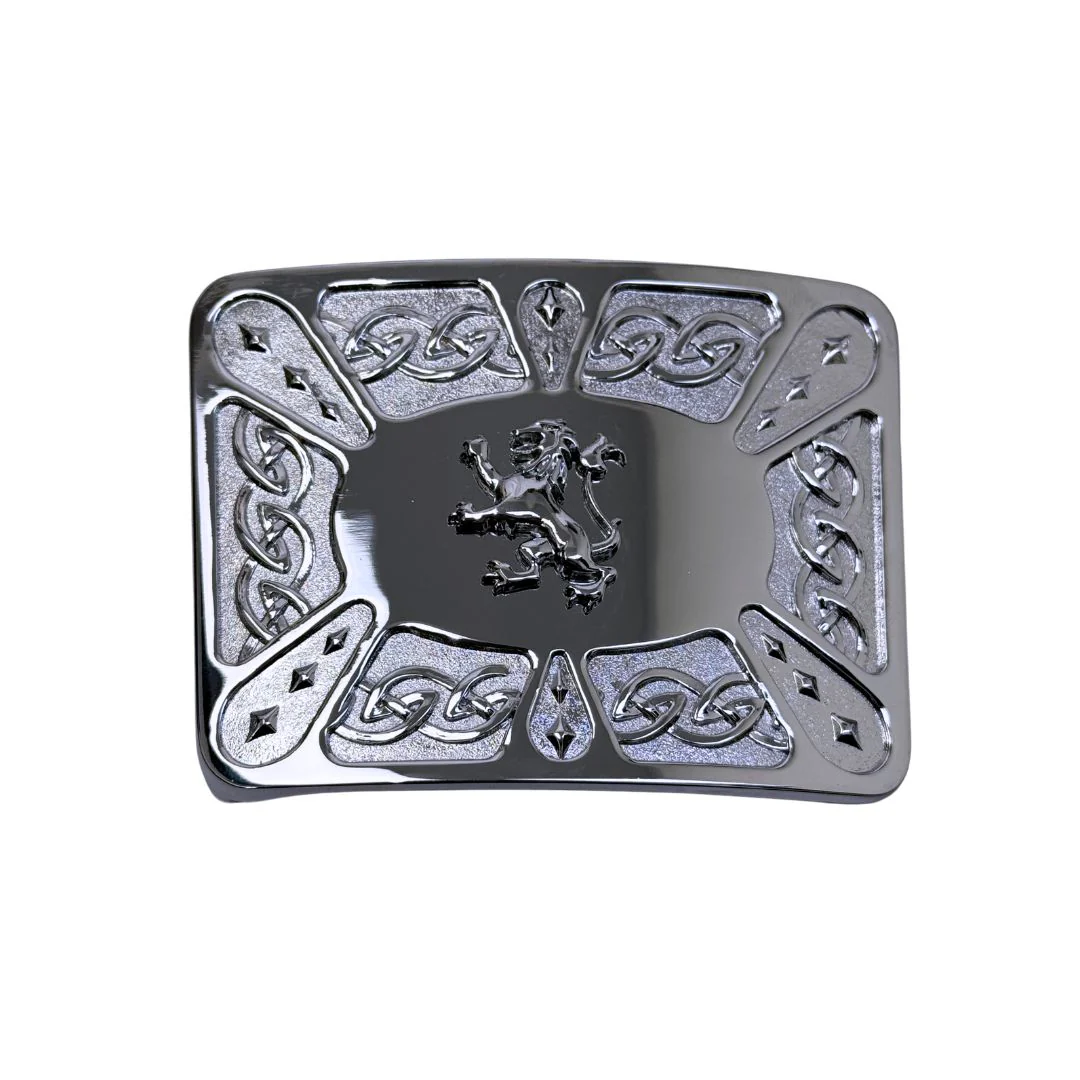 Contemporary Celtic Kilt Buckle - Lion Rampant - Chrome Finish