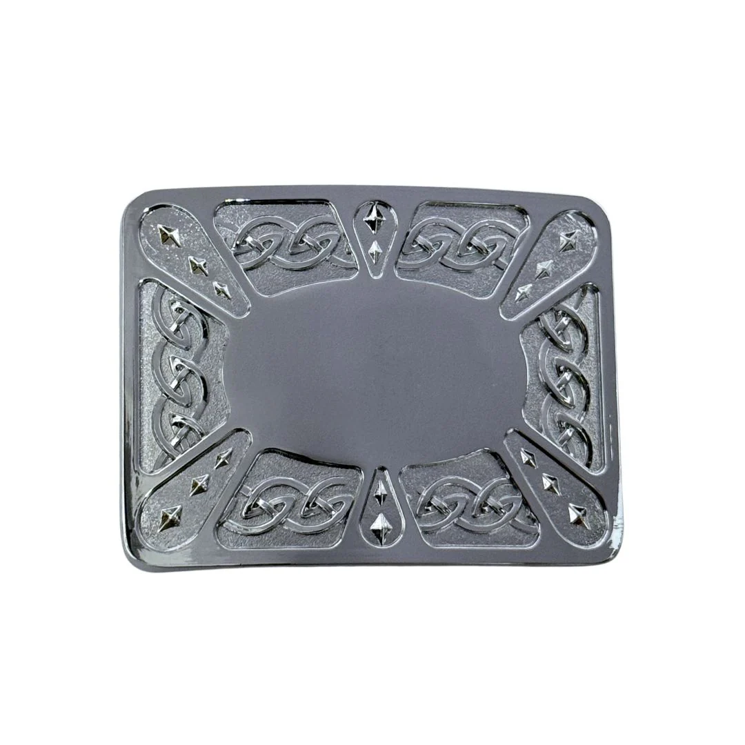 Contemporary Celtic Kilt Buckle - Oval - Chrome Finish