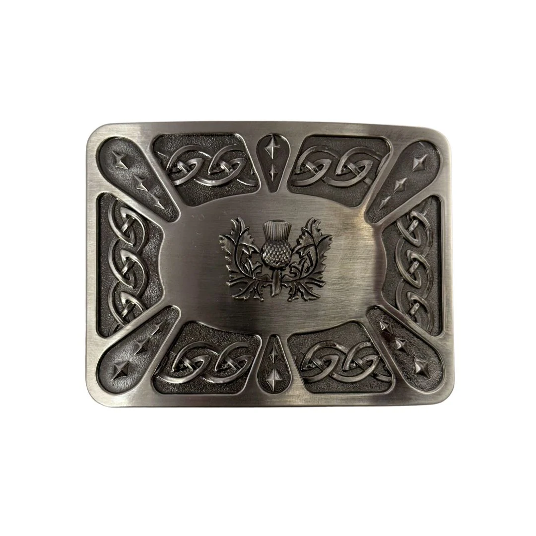 Contemporary Celtic Kilt Buckle - Thistle - Antique Finish