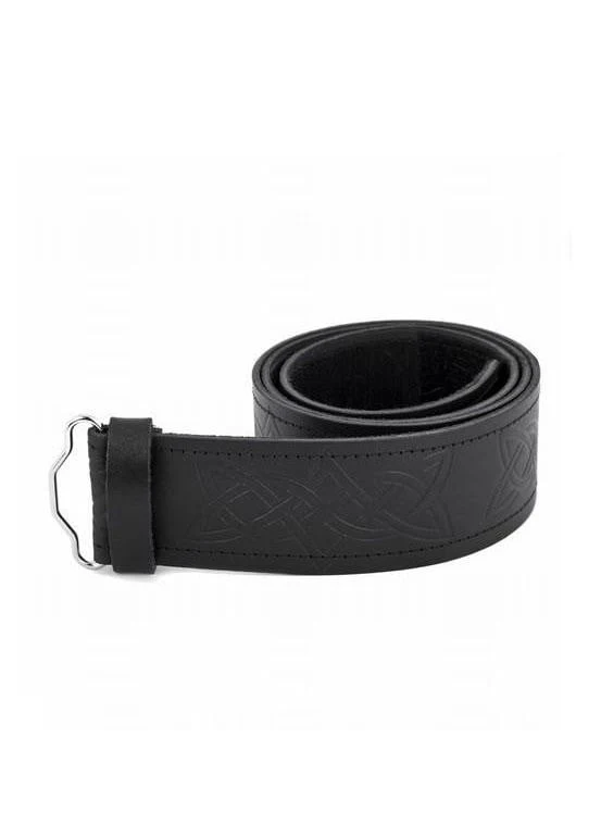 Embossed Interlink Velcro Black Kilt Belt