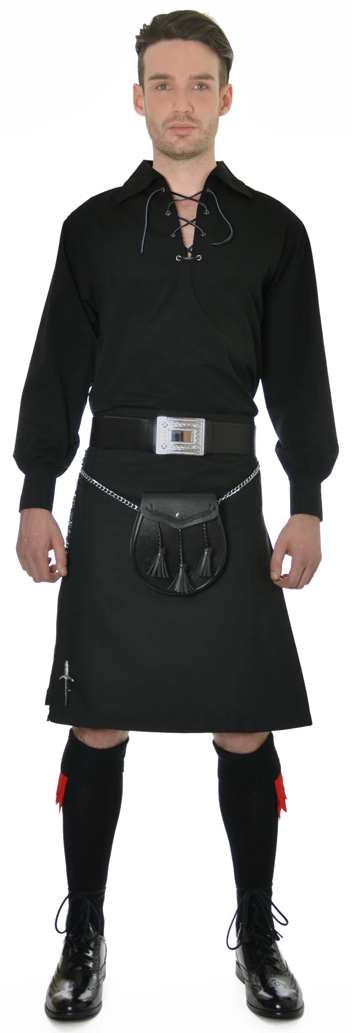 Kilt Society Essential- Men's Ghillie Shirts - Black / White - Image 5