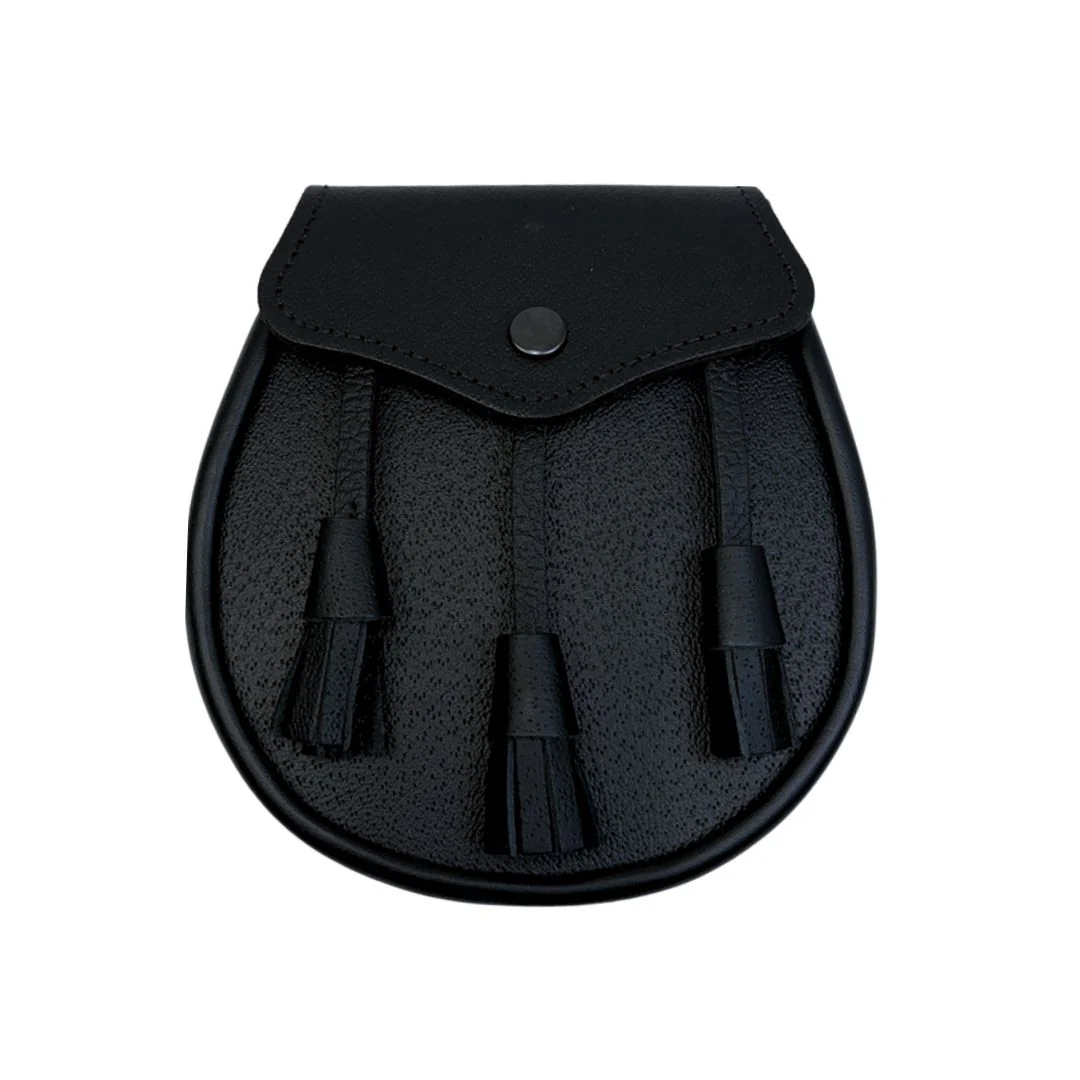 Scottish Made Black Leather Plain Leather Day Sporran