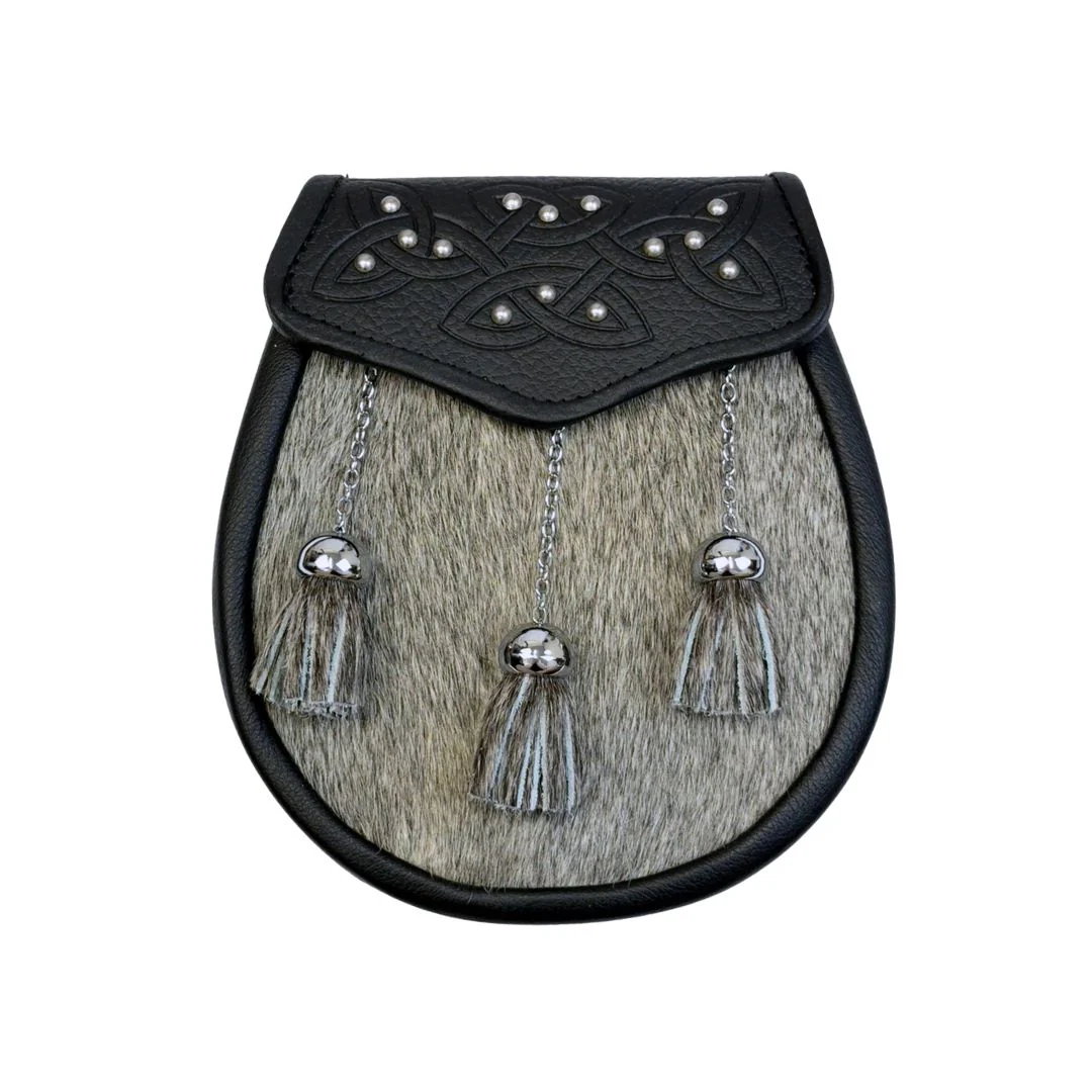 Scottish Made Semi Dress 14 Stud Sporran - Grey Calfskin