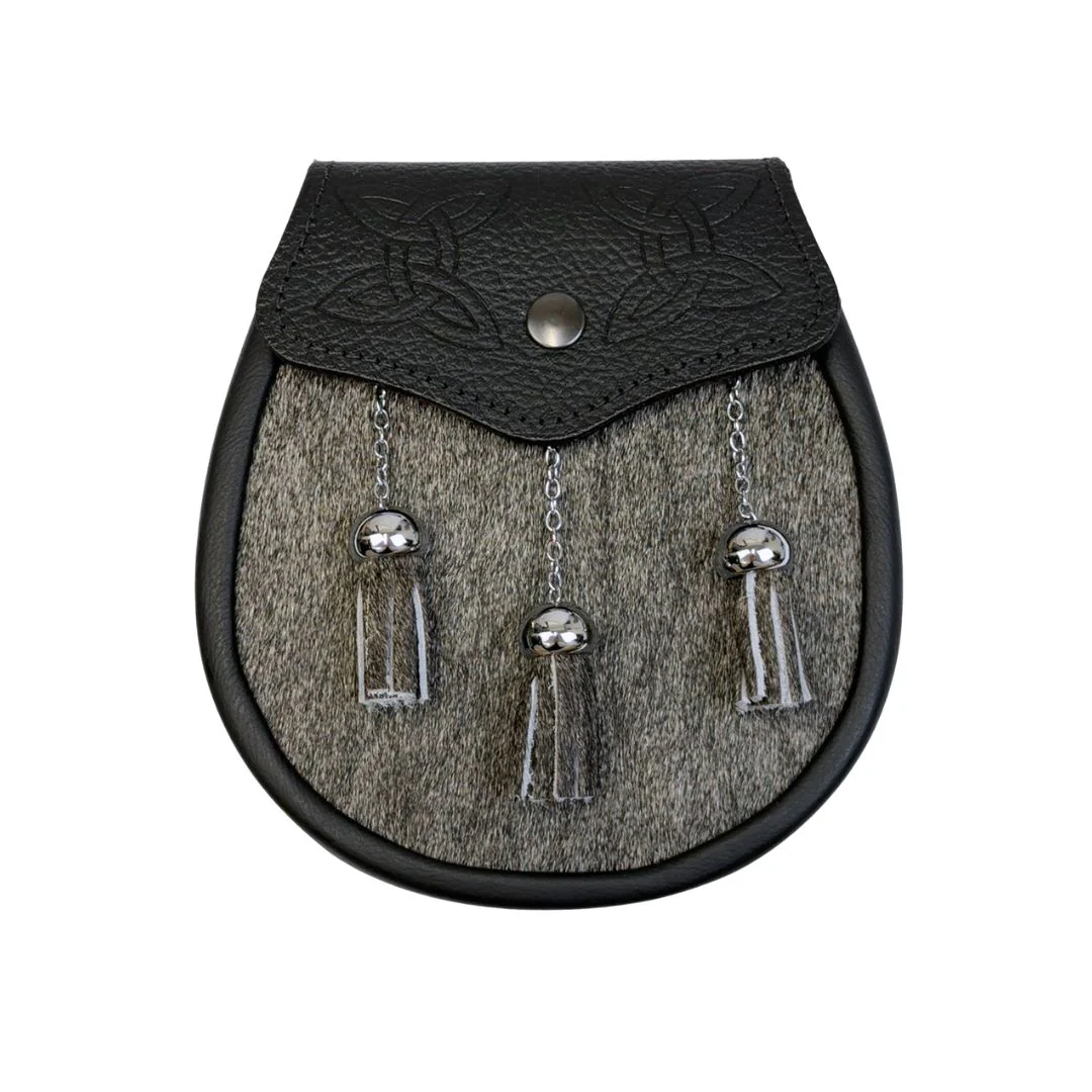 Scottish Made Semi Dress Celtic Embossed Sporran - Grey Calfskin