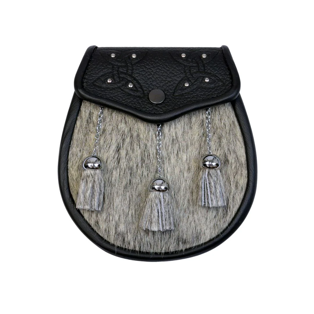 Scottish Made Semi Dress Studded Celtic Embossed Sporran - Natural Calfskin