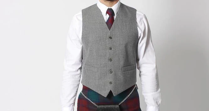 Tweed Argyle Jacket with 5 Button Vest - Light Grey - Image 3